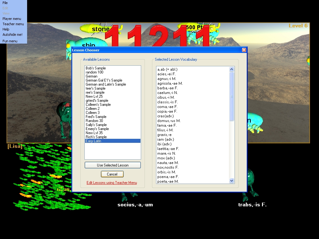 Hungry Frog Latin Game Lesson Chooer