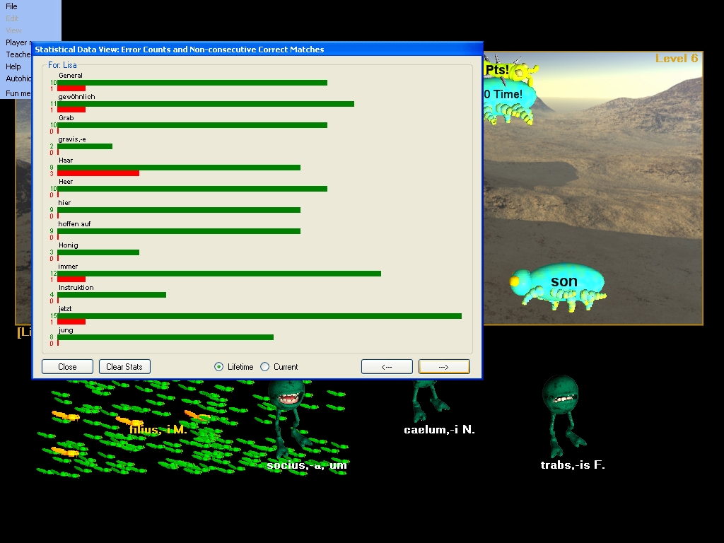 hungry frog latin game vocabulary stats