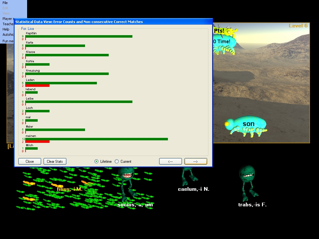 hungry frog german game vocabulary stats