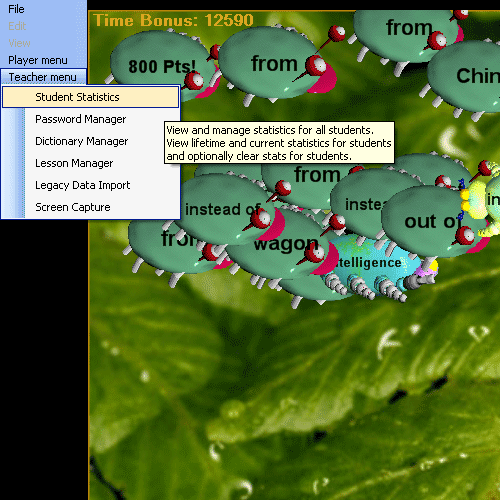 Learn German language game | Teacher Menu | Student Statistics