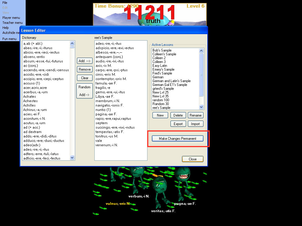 latin vocabulary game save changes