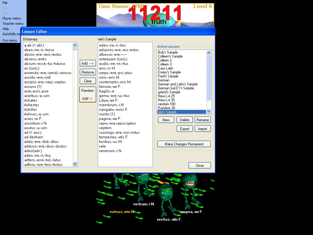 latin language software game random vocabulary lesson