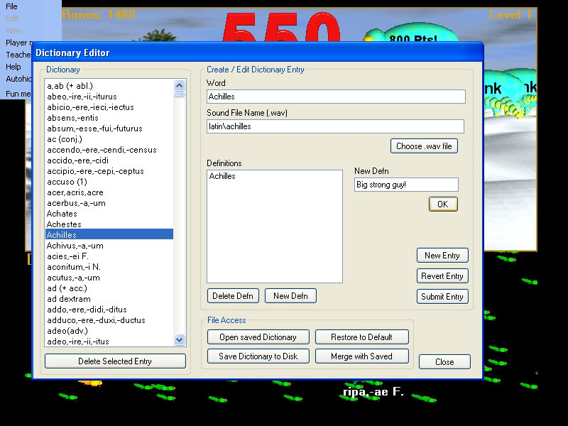Latin dictionary definition creation for achilles