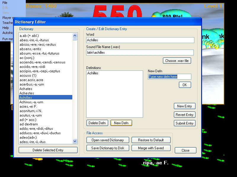 Latin dictionary definition new entry