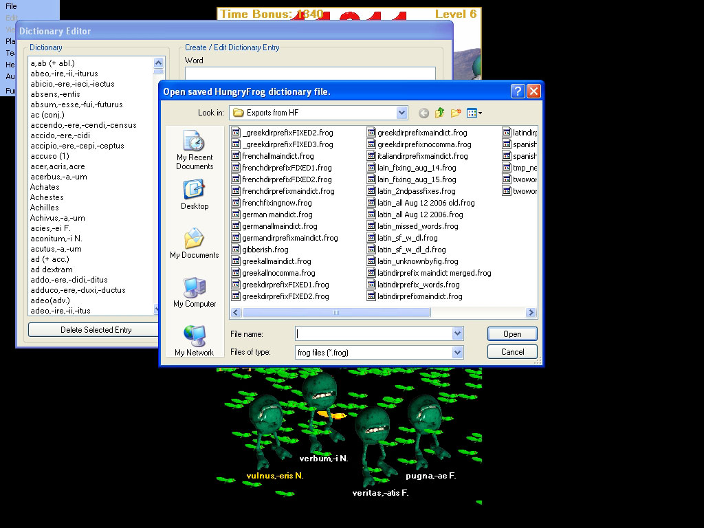 Latin dictionary open saved dictionary